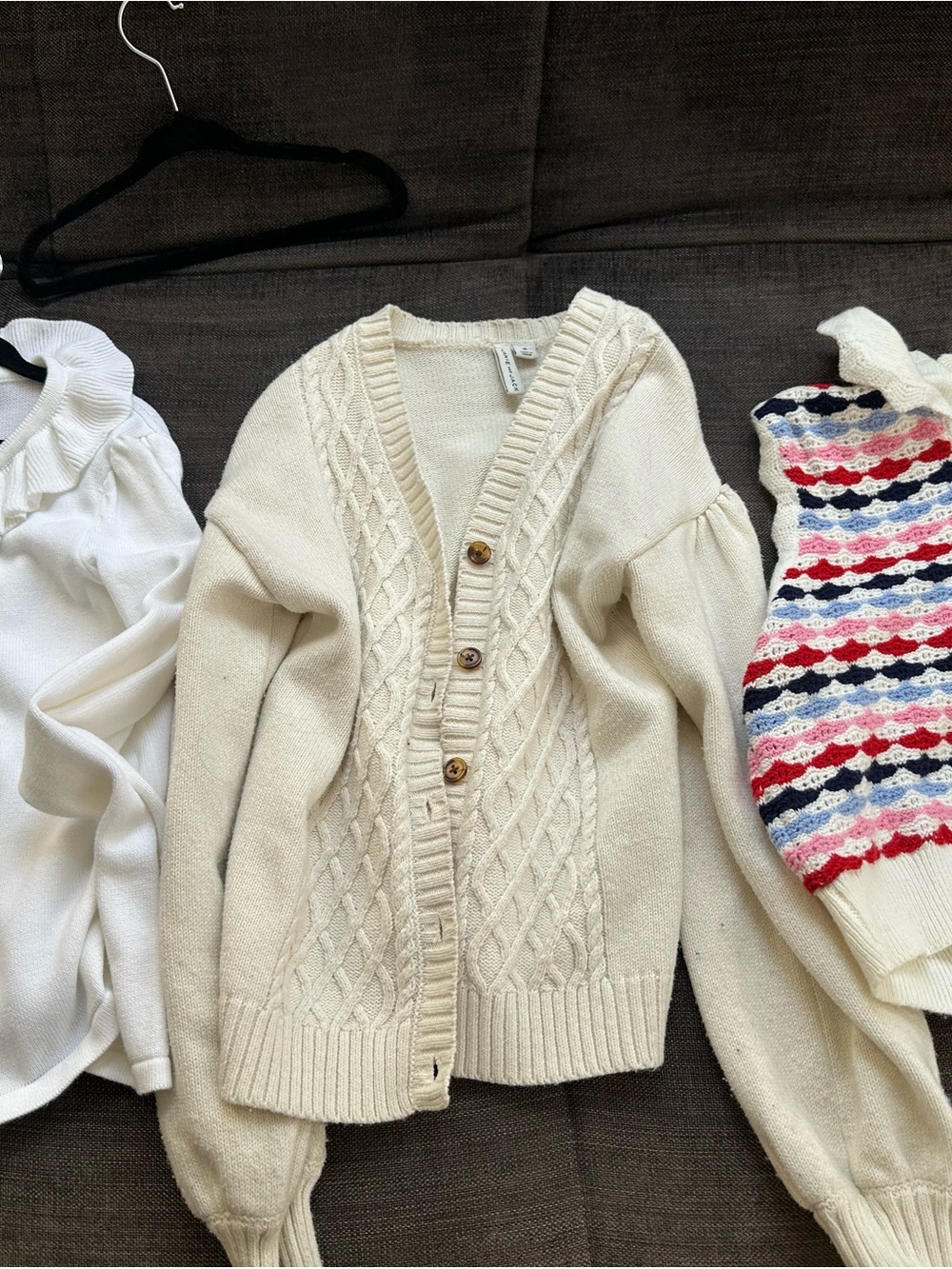 Cream Cable Knit Button-Front Women's Cardigan Sweater